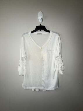 New Collection White V-Neck Sparkle Blouse with Roll-Up Sleeves